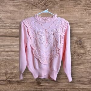 Vintage Jaclyn Smith 80s pink embellished sweater. Medium.